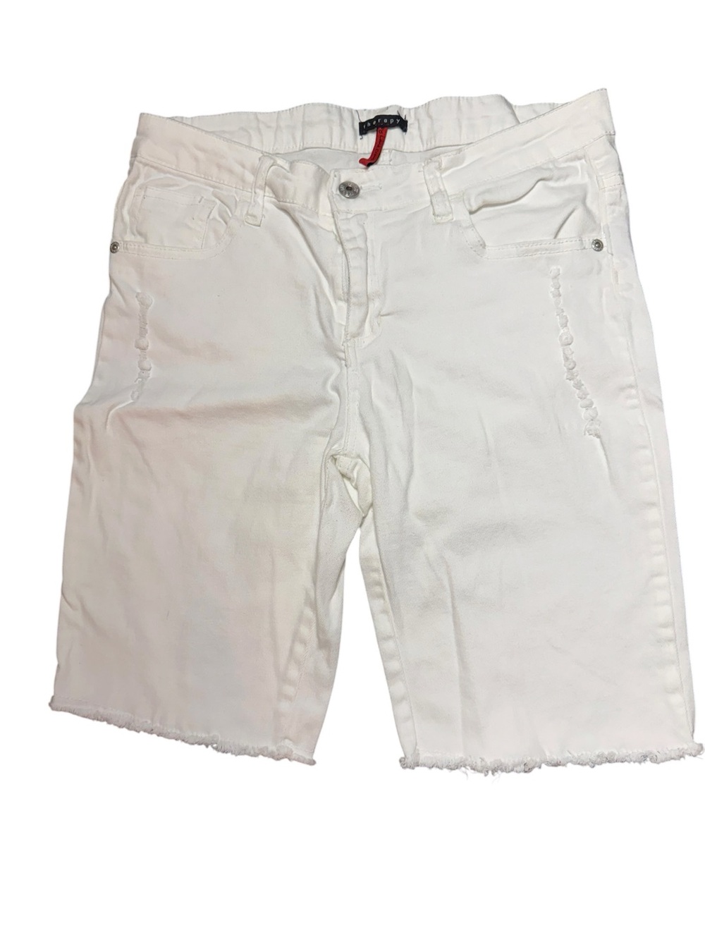 Therapy by Lane Crawford White Denim Bermuda Shorts - Frayed Hem Size 11